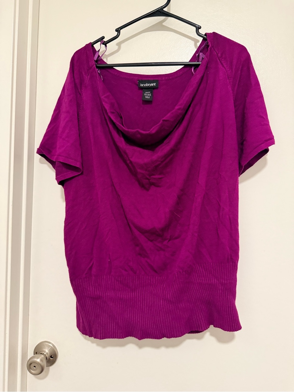 Lane Bryant Fuchsia Cowl-Neck Short Sleeve Top